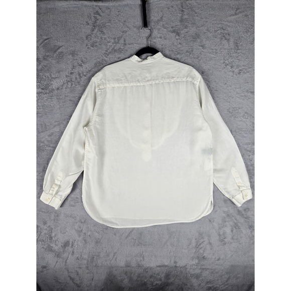 Lauren Ralph Lauren White Stitched Yoke Button Long Sleeve White Blouse Linen 14 - Picture 11 of 16